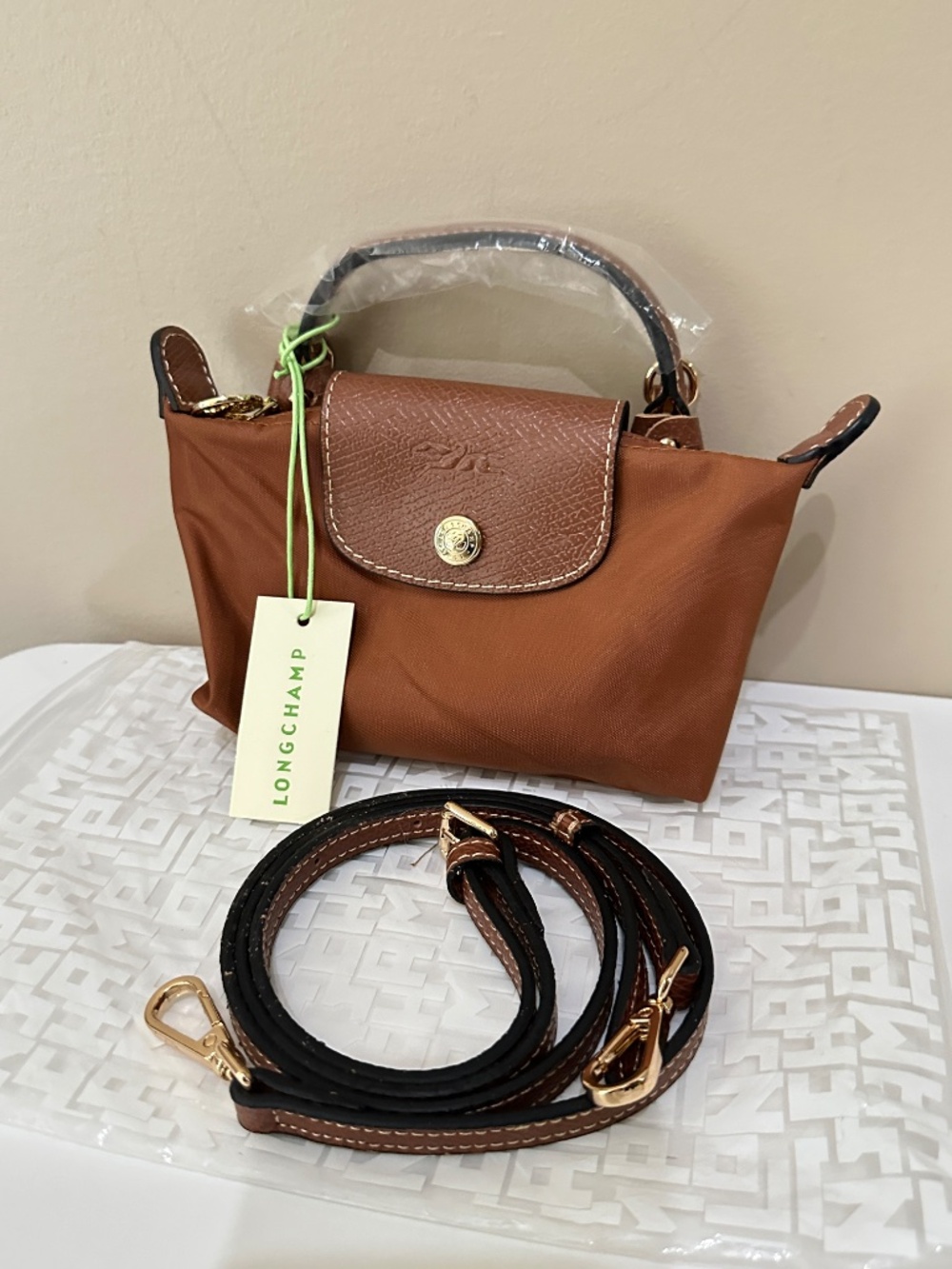 NWT Longchamp le pliage Brown Mini Micro Crossbody Hand Bag - Picture 2 of 7